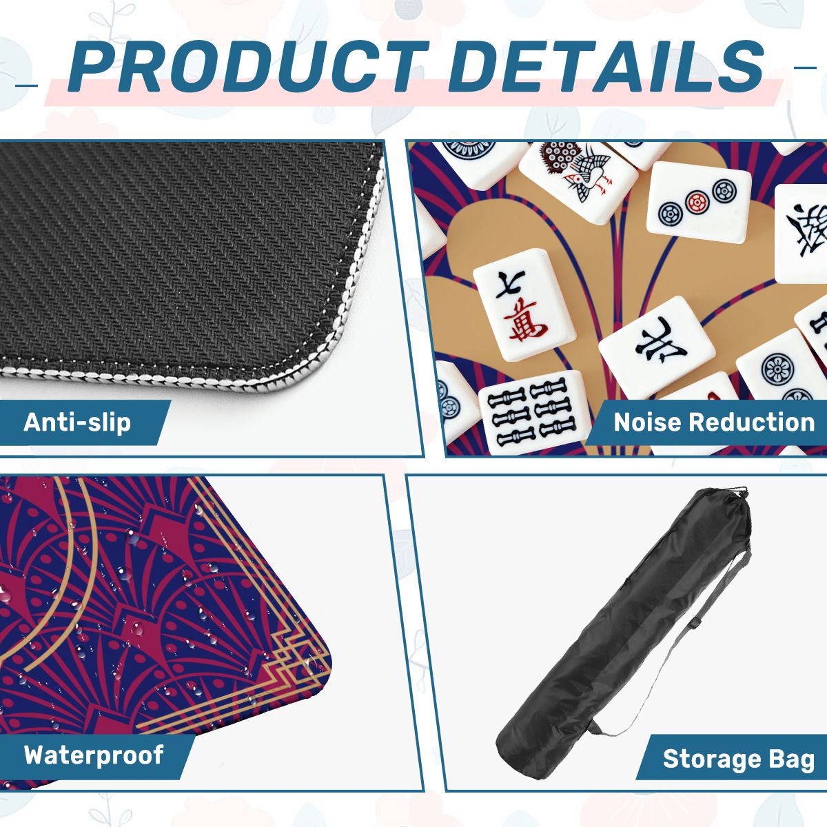 Art Deco Mahjong Mat, Blue Burgundy Gold Gilded - Splash of Color Co.