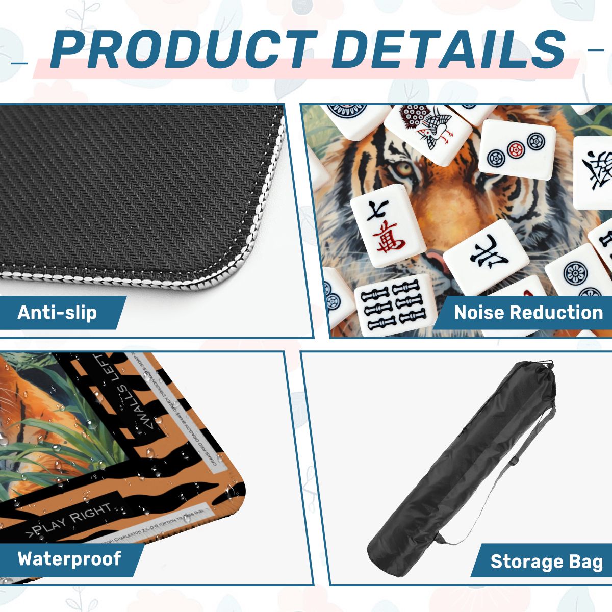 Rumble In The Jungle Tiger Print Mahjong Mat With Instructions - Splash of Color Co.