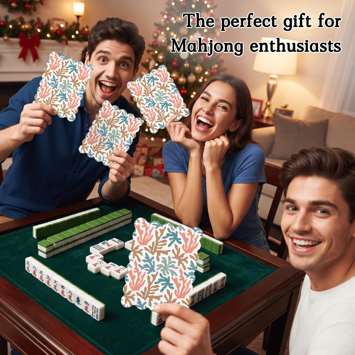 Coral Reef Scalloped Mahjong Shuffler Cards  Set of 4