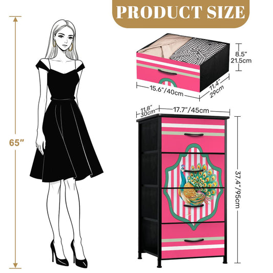 Pretty Pink Preppy Peacock 4 - Drawer Dresser - Splash of Color Co.