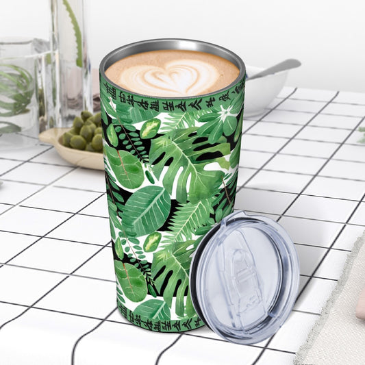 Mahjong Tropical Monstera Green Black Stainless Steel Insulated Tumblers with Lid & Straw
