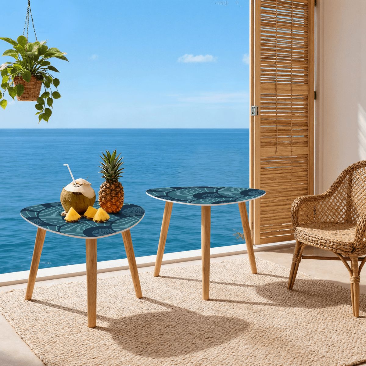 Art Deco Royal Blue Modern NestingTriangle Coffee Table Set - Splash of Color Co.