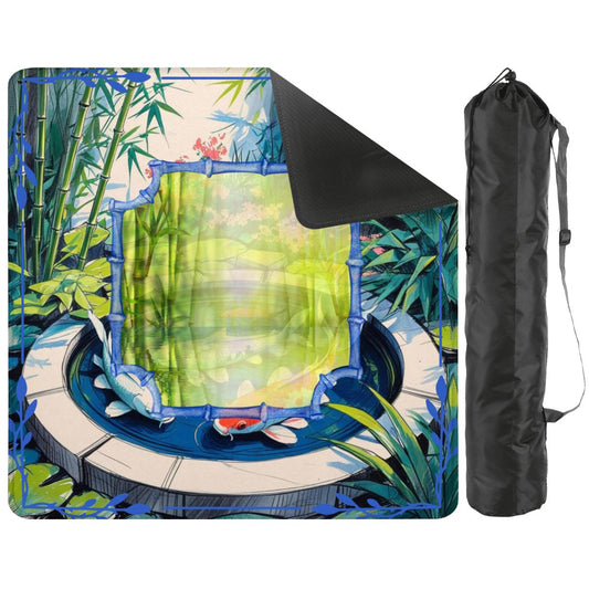 Mahjong Mat Japanese Koi Pond Asian Garden Zen Blue, Green Elegant Mahj Mat