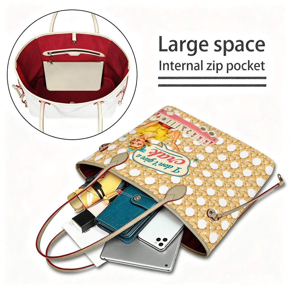 Mahjong Tote Bag, Cane Designed Funny I Don't Give A Crak - Splash Of Mahj And Color Co.