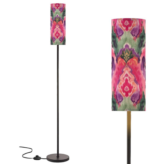 Ikat Watercolor Boho Purple, Fusia, Emerald Green Modern Floor Lamp