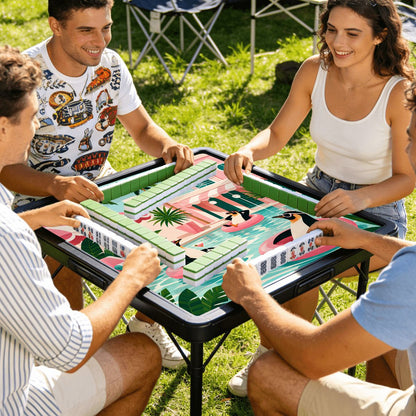 Penguins Poolside At The Palm Mini Travel Mahjong Mat - Splash Of Mahj And Color Co.