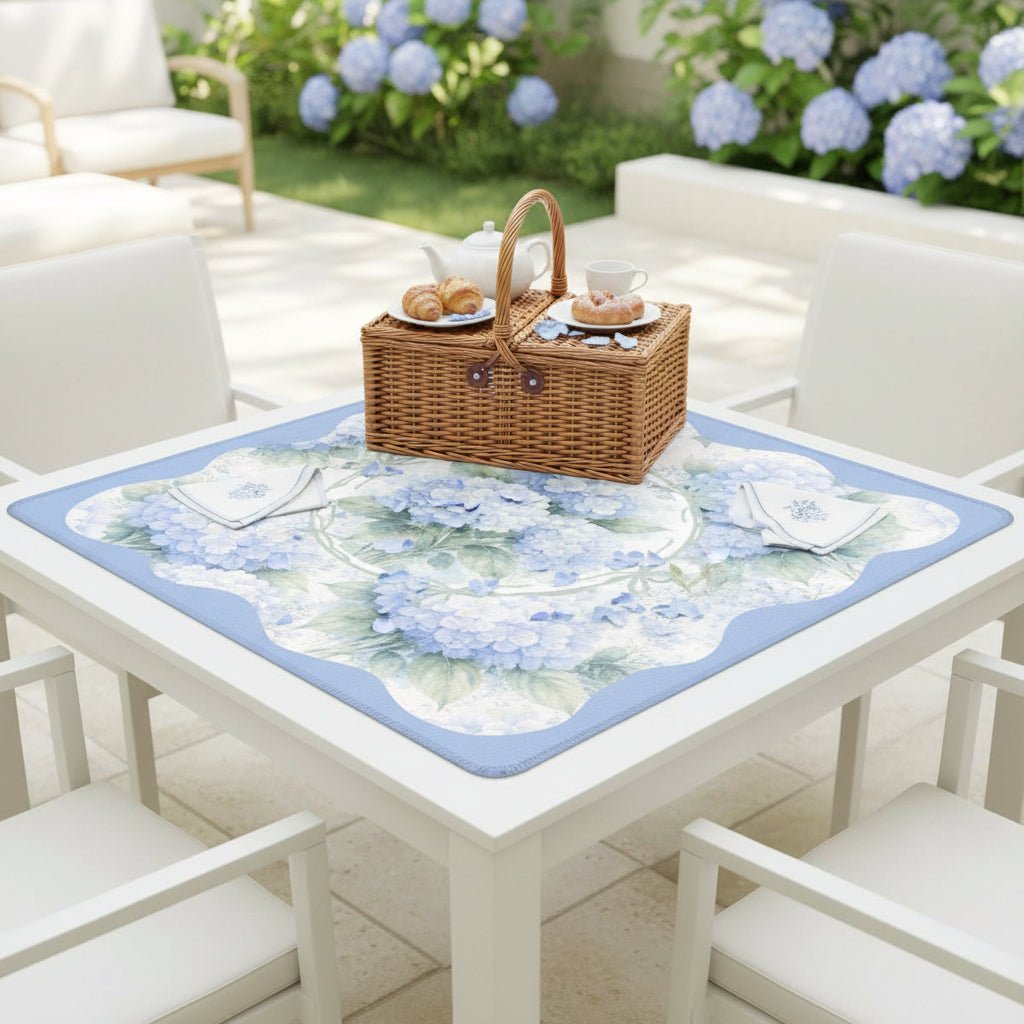Baby Blue Floral Hydrangea Mahjong Mat 33"x33" - Splash Of Mahj And Color Co.