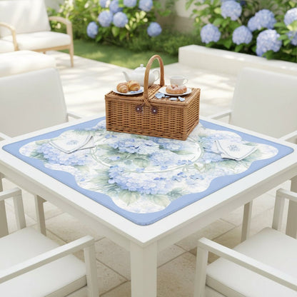 Baby Blue Floral Hydrangea Mahjong Mat 33"x33" - Splash Of Mahj And Color Co.