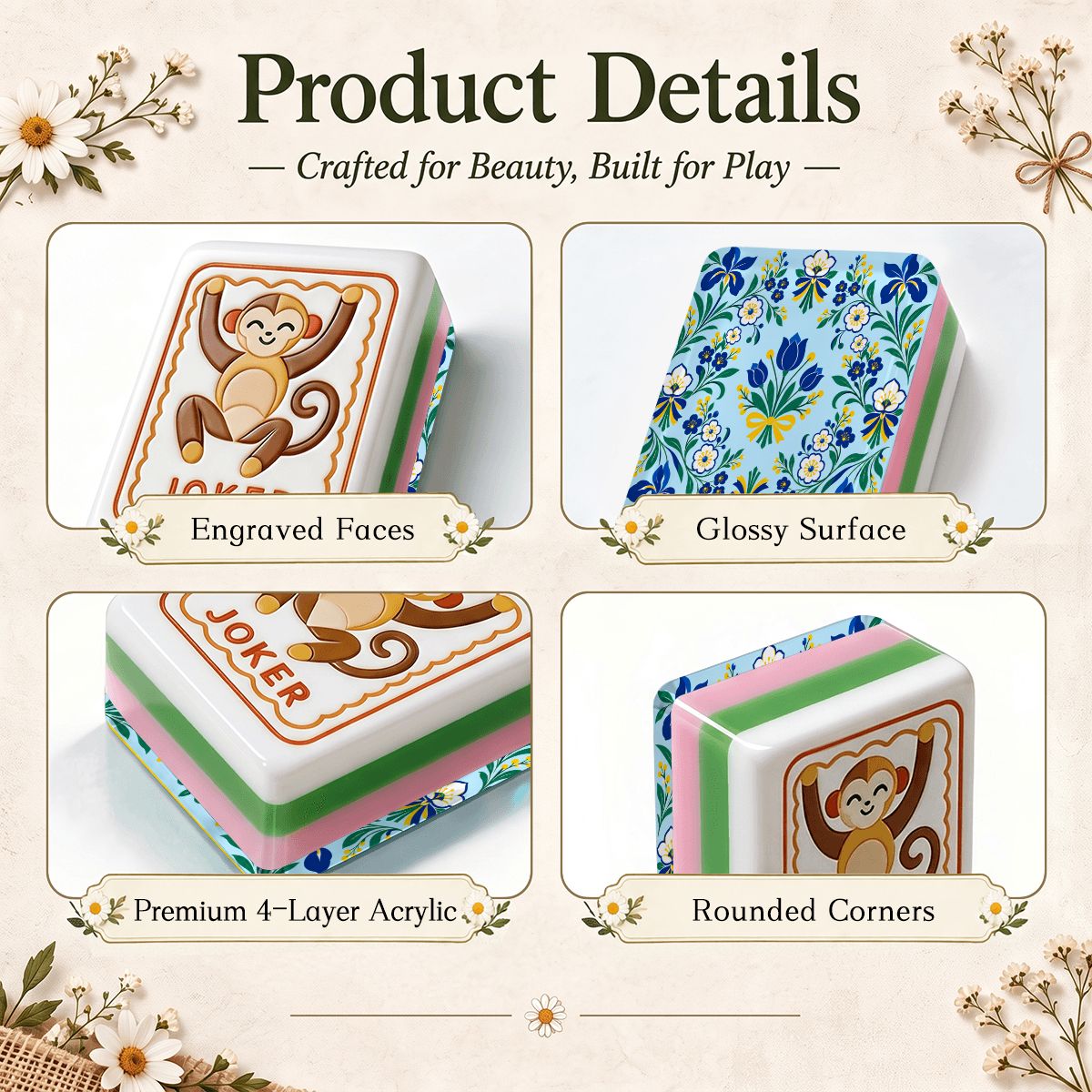 Garden Bell Scandinavian Modern Folk American Mahjong Tiles  4 Layer And Carry Case