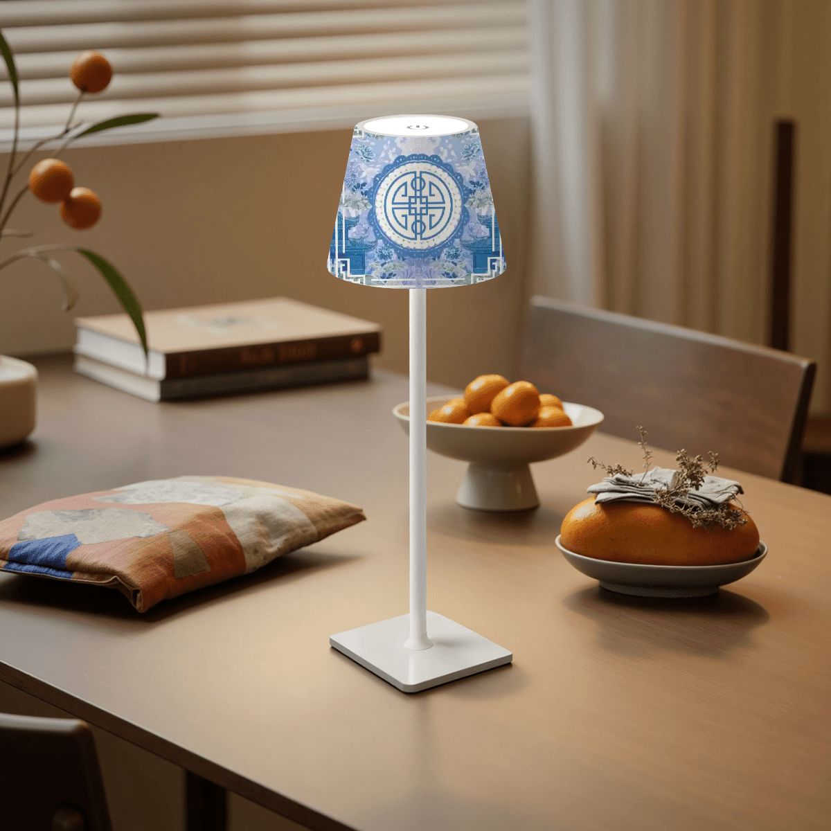 Mahjong Chinoiserie Blue Zen Garden LED Cordless Table Lamp - Splash of Color Co.