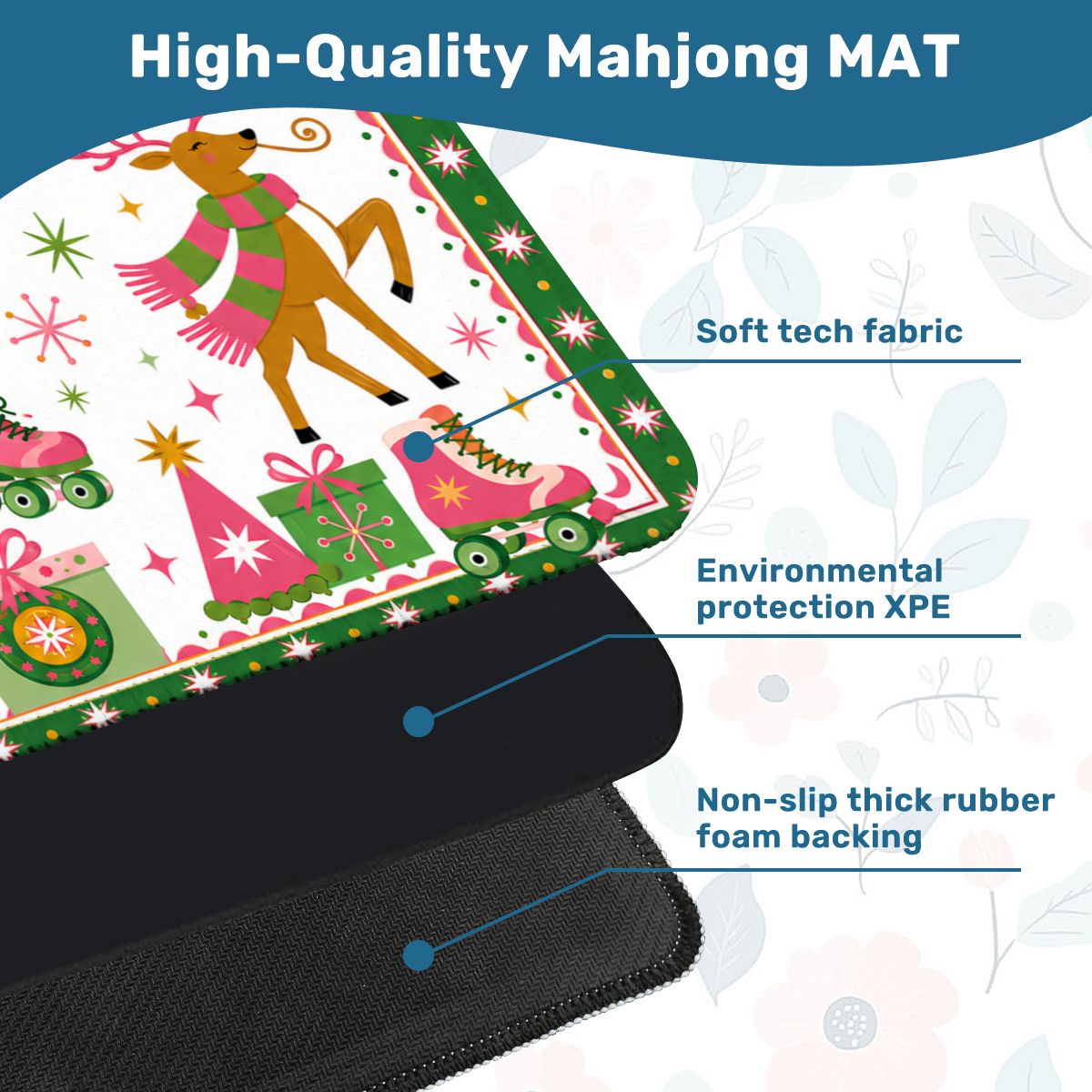 Whimsy Santa Rollerskating, Christmas Mahjong Mat