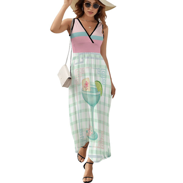 Preppy Mod Mahjong Watercolor Cocktail Sleeveless Maxi Dress - Splash of Color Co.