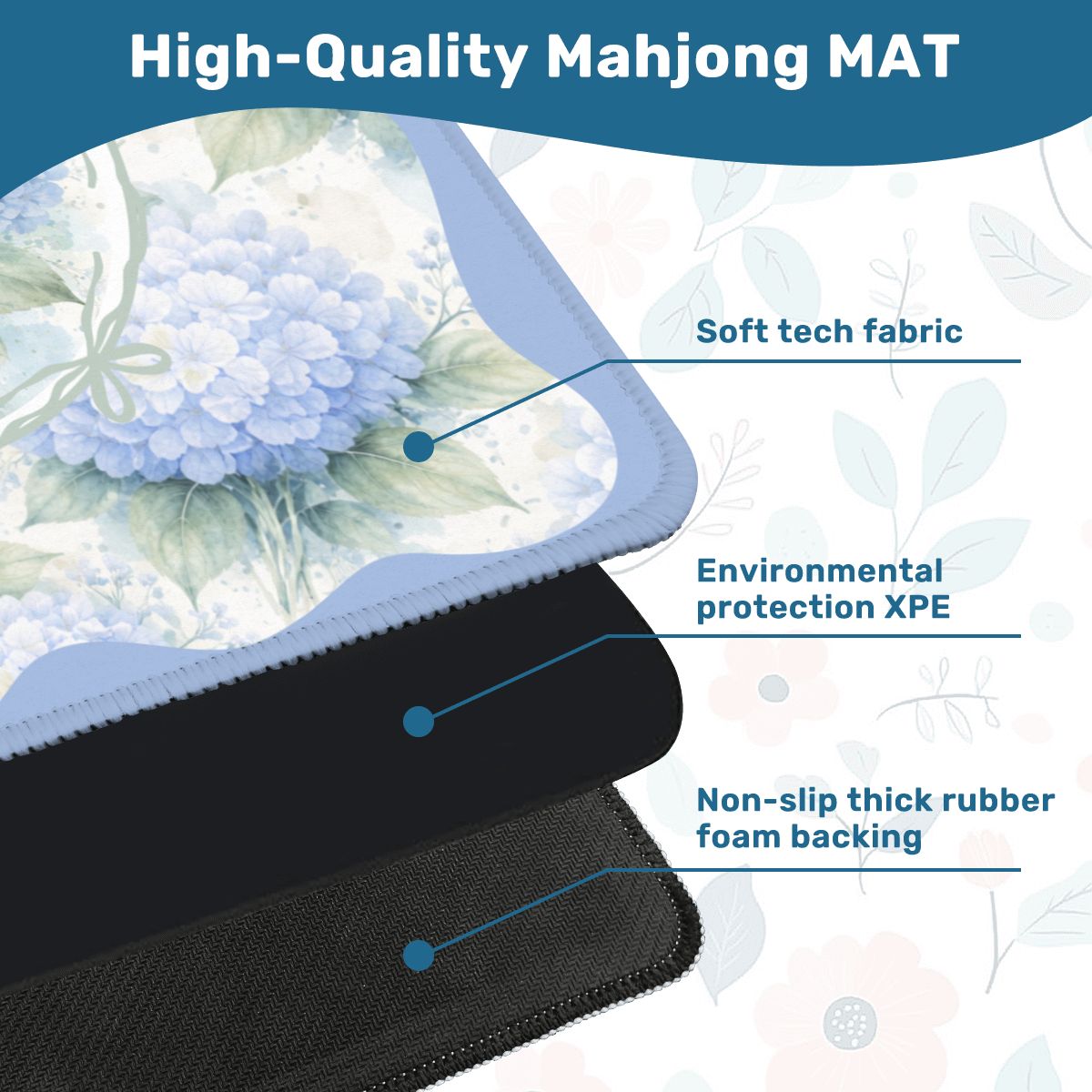 Baby Blue Floral Hydrangea Mahjong Mat - Splash of Color Co.