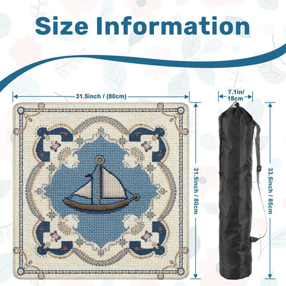 The Sea Is Calling And I Must Go Nautical Faux Needlepoint Mahjong Mat - Splash of Color Co.