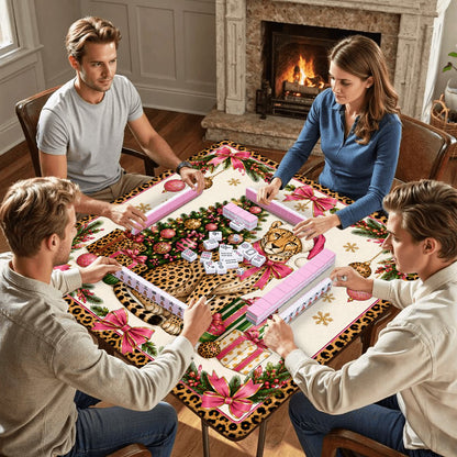 Leopard Luxe Holiday Collection Holiday Christmas Mahjong Mat - Splash Of Mahj And Color Co.