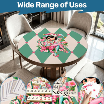 Mahjie The Mascot Harlequin Designed Round Mahjong Mat - Splash Of Mahj And Color Co.
