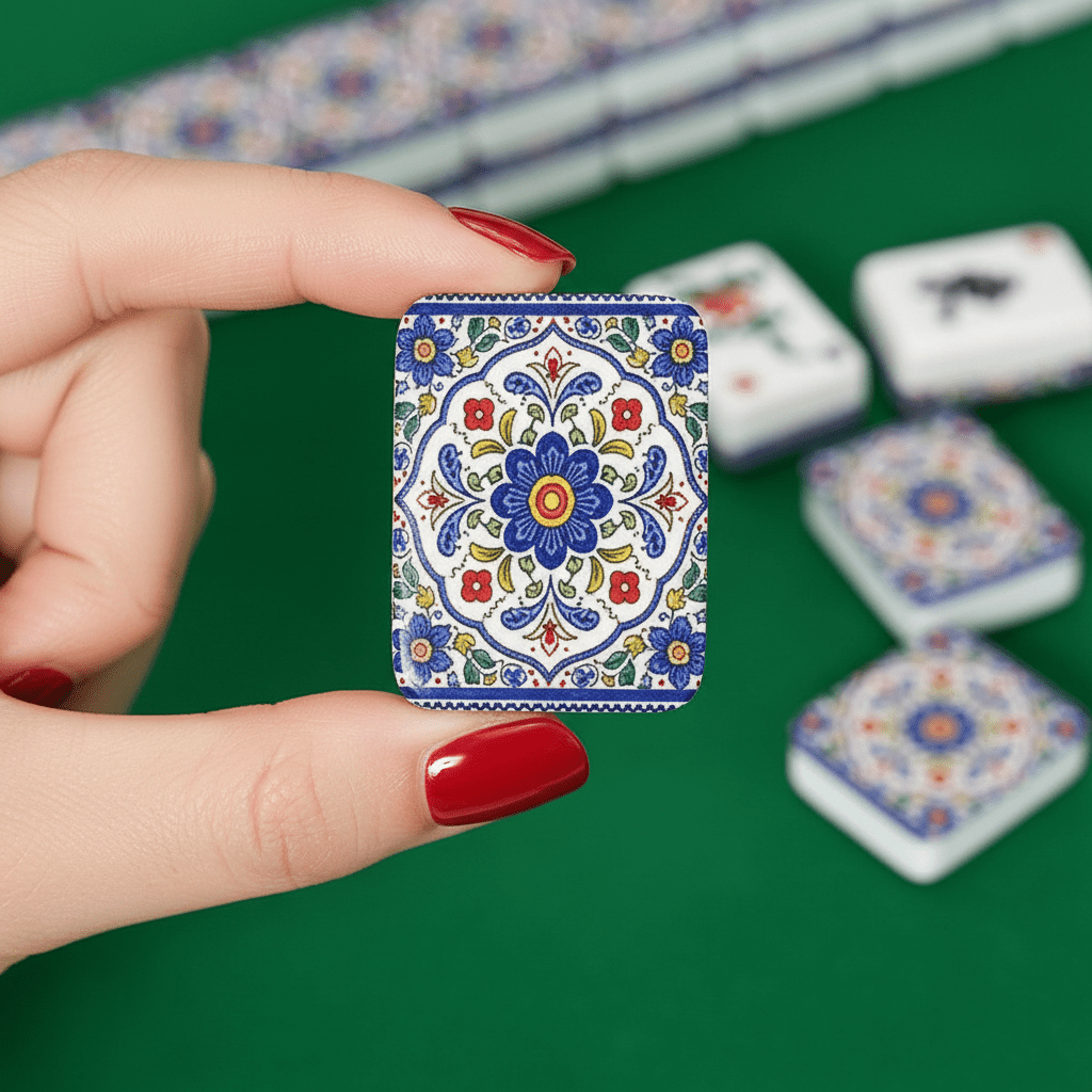Blue Pottery PORCELAIN Designed American Mahjong Tile Set And Carry Bag - Splash Of Mahj And Color Co.