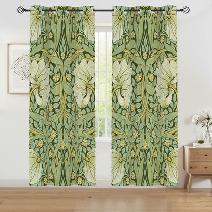 William Morris Inspired Green Floral Vine Blackout Grommet Curtains