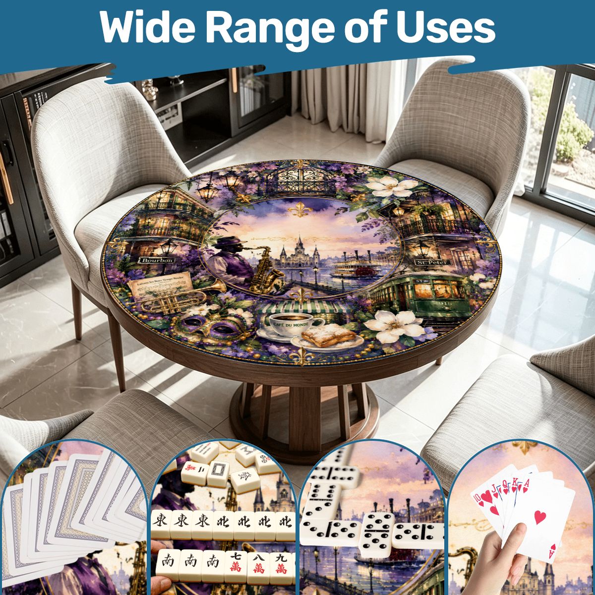 Mardi Gras On Bourbon Street Round Mahjong Mat - Splash Of Mahj And Color Co.