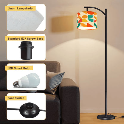 Geometric Sunshine Color Pop Orange Teal Yellow Modern Arc Floor Lamp