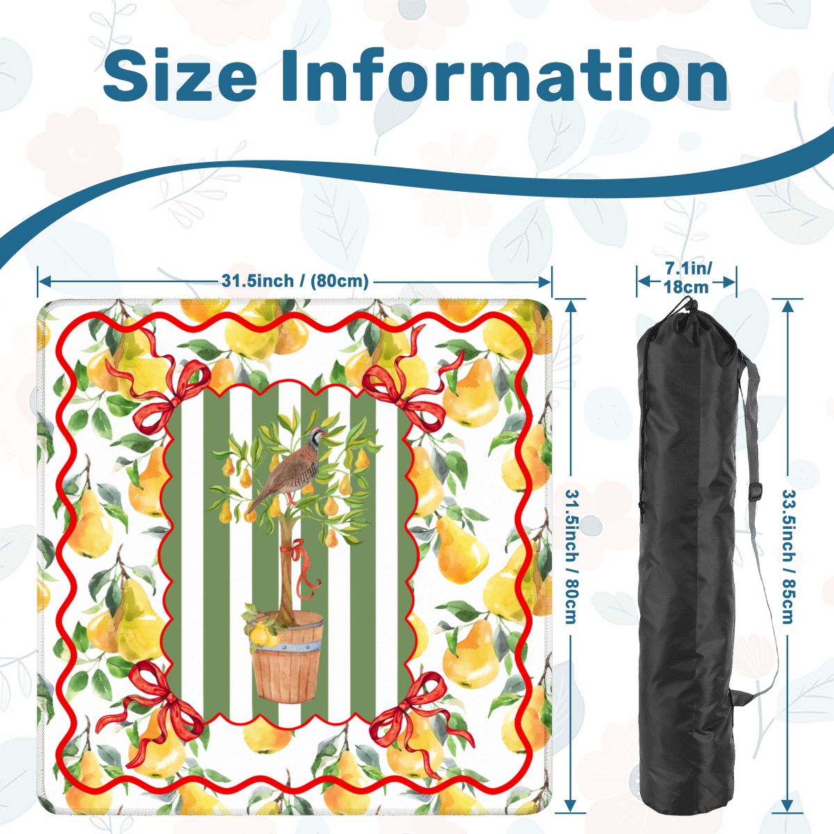 Mahjong Christmas Mat, Partridge In A Pear Tree, Watercolor Lemons, Green Preppy Striped - Splash of Color Co.