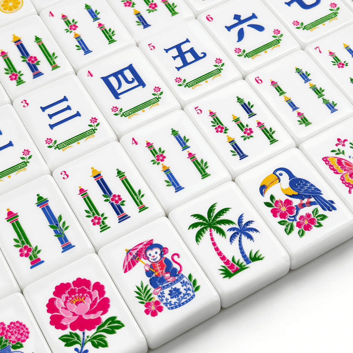 Monkey Paradise Mahjong Tiles Set (Traditional Porcelain Style) (Single Layer)