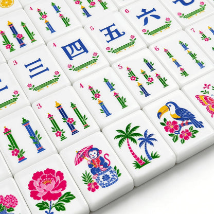 Mahjie Mascot Chinoiserie Mahjong Tiles Set (Traditional Porcelain Style) (Single Layer)