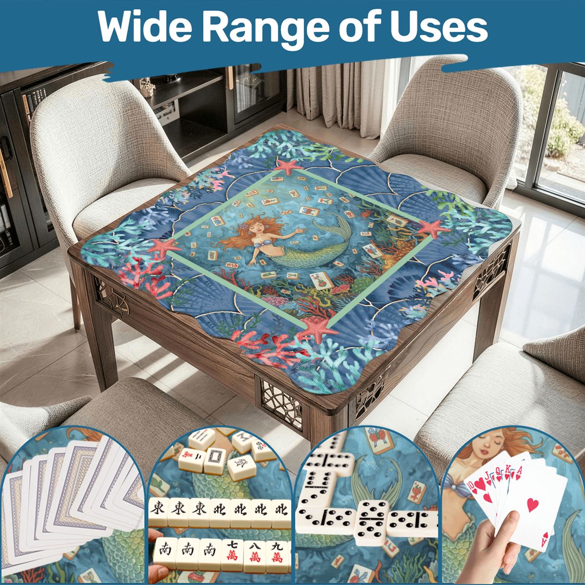 Under The Sea Mermaid Scalloped Mahjong Mat