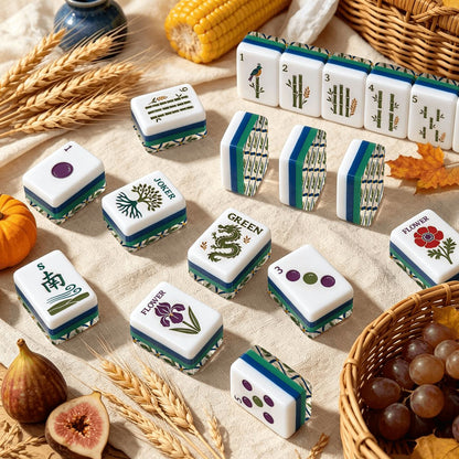 Mediterranean Olive Green Tuscan Botanical American Mahjong Tiles And Carry Case - Splash Of Mahj And Color Co.