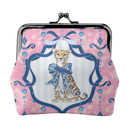Charleston Cheetah Pink Preppy Women's Leather Kiss Lock Coin Purse - Splash of Color Co.