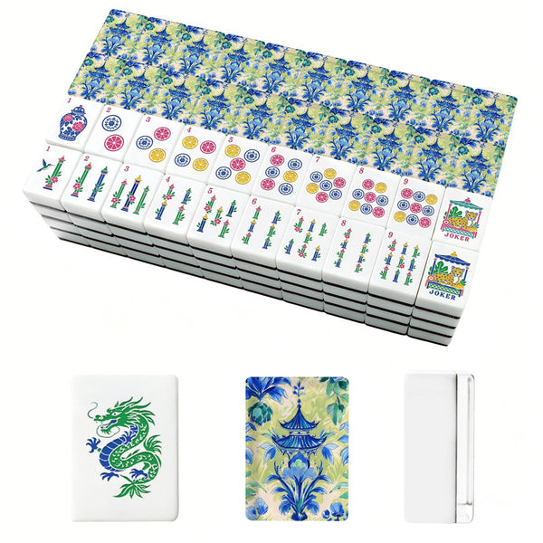 Asian Pagoda Green Blue Watercolor American Mahjong Pastel Chinoiserie Tiles And Carry Case