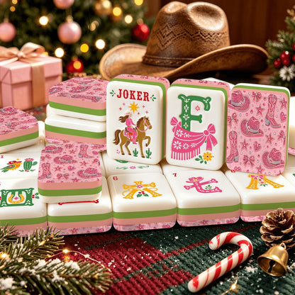 Pink Rhinestones And Bling Country Western Christmas Mahjong Tiles And Carry Case