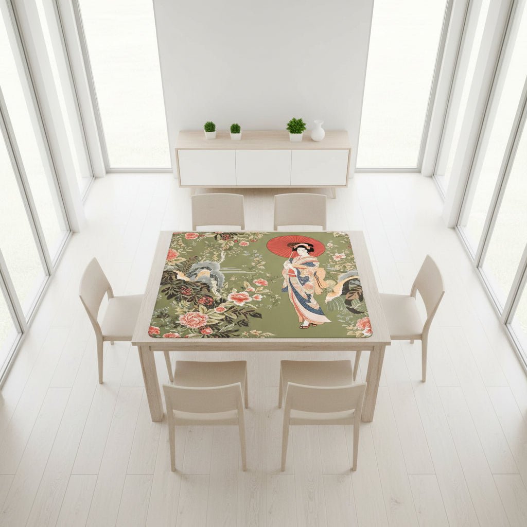 Asian Floral Geisha Girl Mahjong Mat 33"x33 - Splash of Color Co.