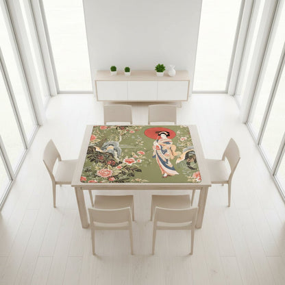 Asian Floral Geisha Girl Mahjong Mat 33"x33 - Splash of Color Co.