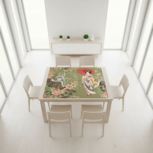 Asian Floral Geisha Girl Mahjong Mat 33"x33 - Splash of Color Co.