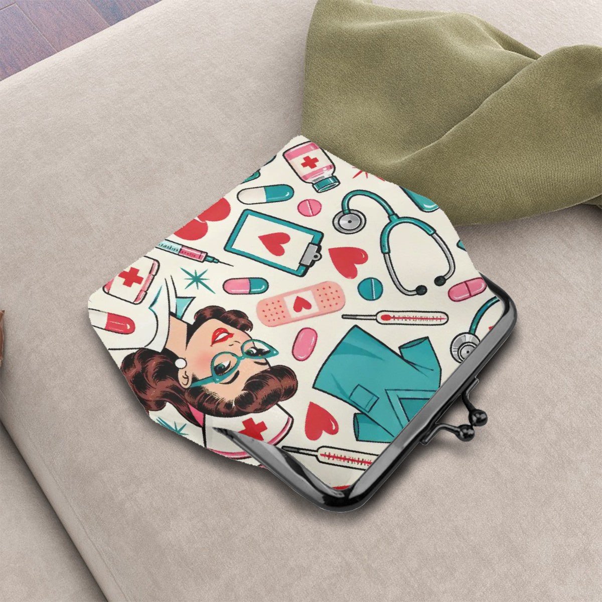 Mahj On Call Healthcare Worker Women's Leather Kiss Lock Coin Purse - Splash Of Mahj And Color Co.
