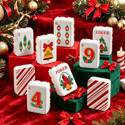 Candy Cane Nostalgic Christmas Cardinal American Mahjong Tiles And Carry Case