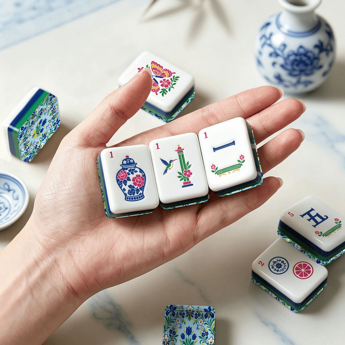 Garden Bell Chinoiserie Chic American Mahjong Tiles And Carry Case