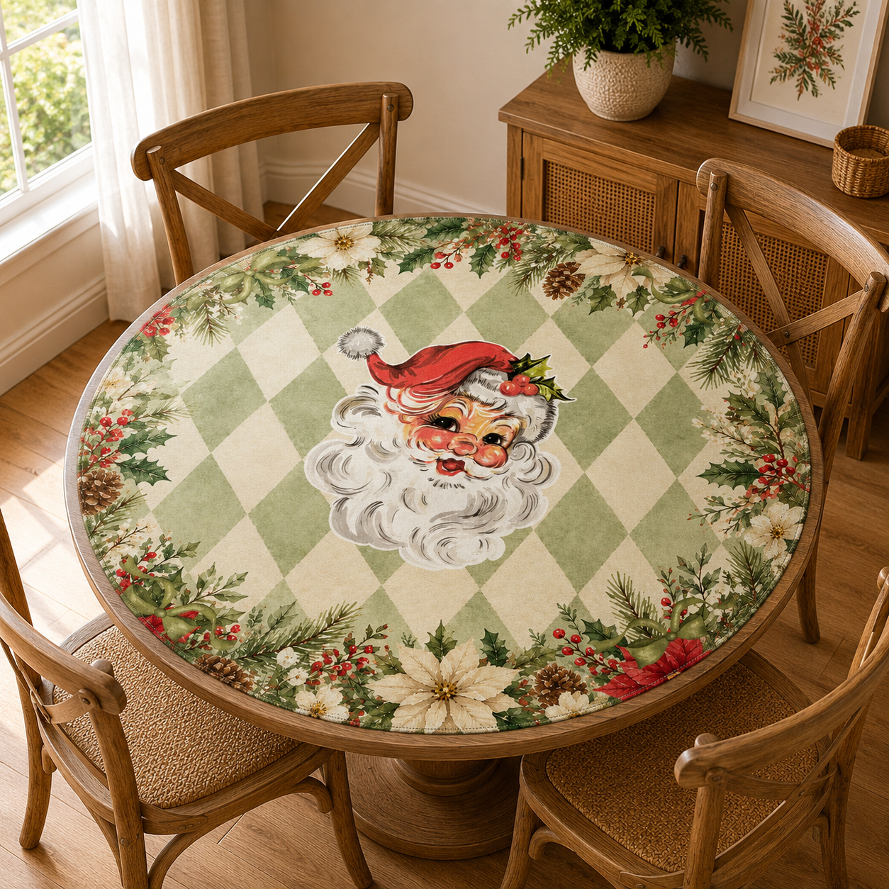 Vintage Santa Harlequin Christmas Round Mahjong Mat