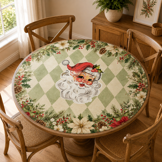 Vintage Santa Harlequin Christmas Round Mahjong Mat