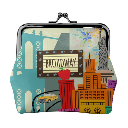 New York City Girl Vintage Leather Kiss Lock Coin Purse - Splash of Color Co.