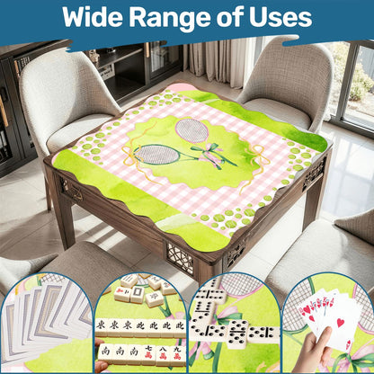 Green And Pink Tennis Themed Scalloped Mahjong Mat - Splash of Color Co.