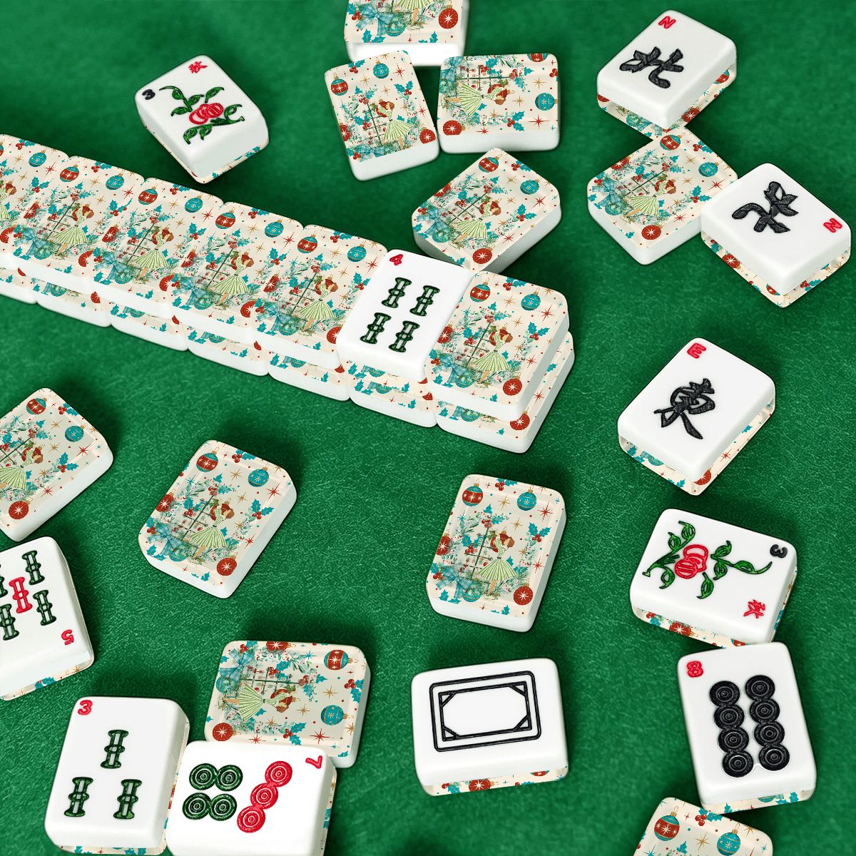 Whimsical Nostalgic Book Lover, Mahjong Christmas American Mahjong Tiles And Carry Case - Splash Of Mahj And Color Co.