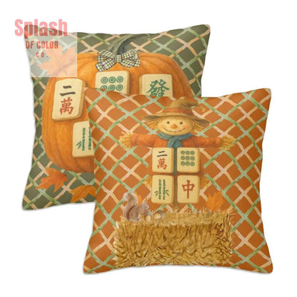 Festive Fall Season Mahjong Pillow Covers, Pumpkin, Scarecrow Mahj Lover - Splash of Color co.