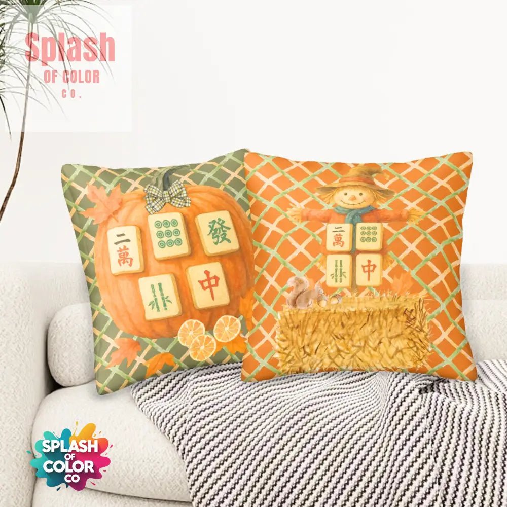 Festive Fall Season Mahjong Pillow Covers, Pumpkin, Scarecrow Mahj Lover - Splash of Color co.