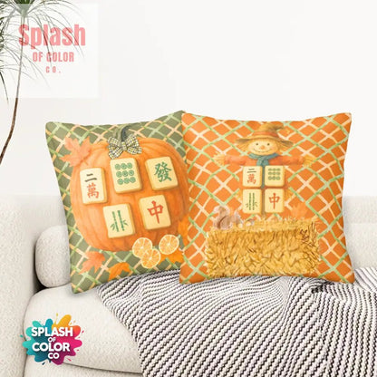 Festive Fall Season Mahjong Pillow Covers, Pumpkin, Scarecrow Mahj Lover - Splash of Color co.
