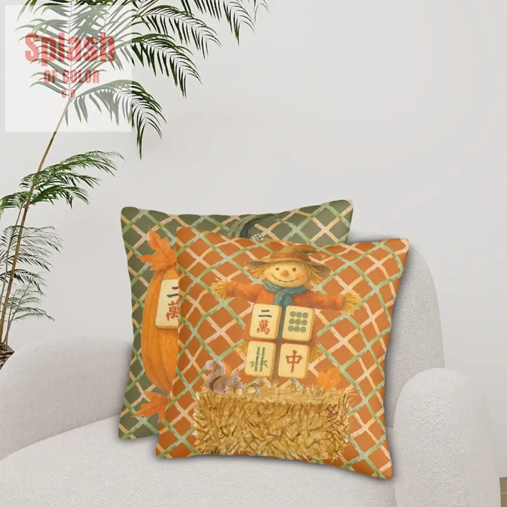 Festive Fall Season Mahjong Pillow Covers, Pumpkin, Scarecrow Mahj Lover - Splash of Color co.