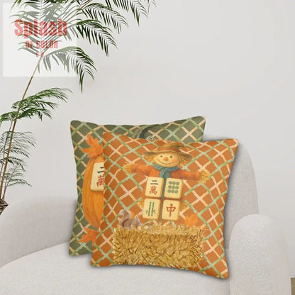 Festive Fall Season Mahjong Pillow Covers, Pumpkin, Scarecrow Mahj Lover - Splash of Color co.