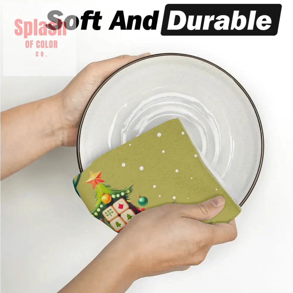 Festive Fun Mahjong Christmas Dishtowels Hostess Gifts Merry Mahj Tree And Vintage Santa