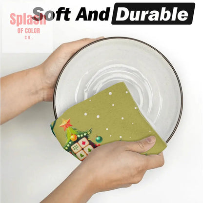 Festive Fun Mahjong Christmas Dishtowels Hostess Gifts Merry Mahj Tree And Vintage Santa